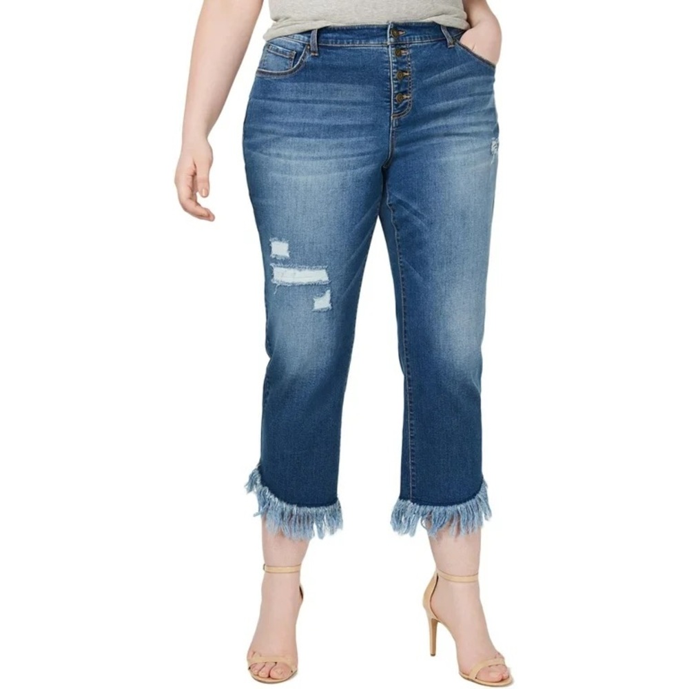 INC Womens Plus Denim Distressed Capri Jeans 24W